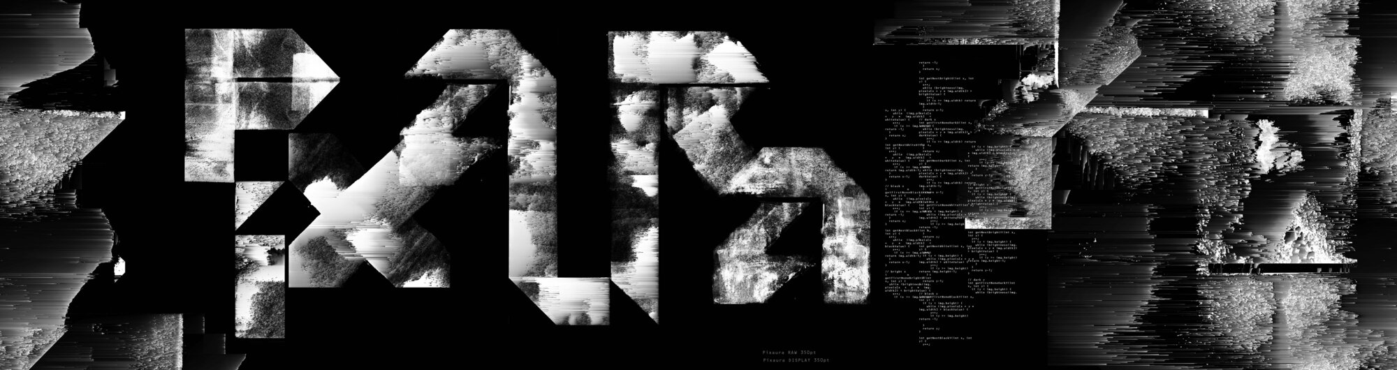 Spread of Pixaura concertina — pixel-sorted letterforms