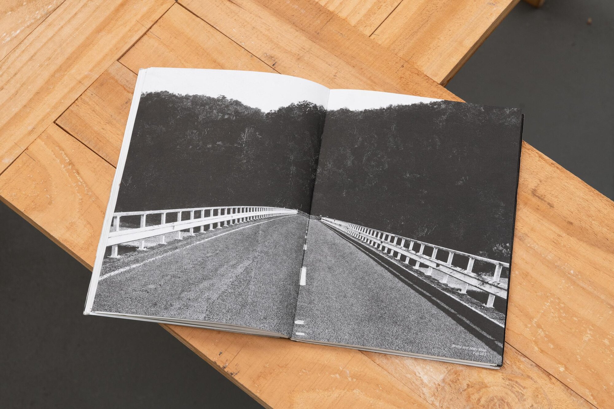 Inside spread featuring the bridge over the Motu River