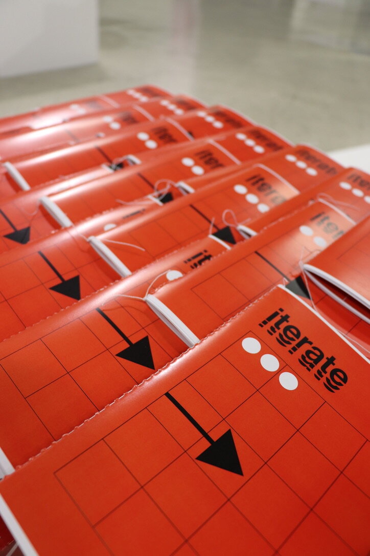Exhibition publication — threaded saddle stitch, 44pp